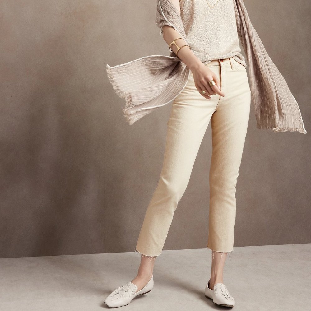 NWT Banana Republic The Straight Ankle Jean | Ecru White | Size 25